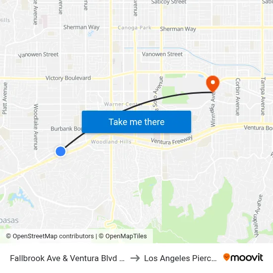 Fallbrook Ave & Ventura Blvd (Westbound) to Los Angeles Pierce College map