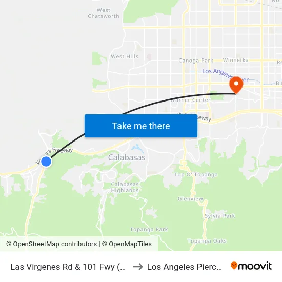 Las Virgenes Rd & 101 Fwy (Westbound) to Los Angeles Pierce College map