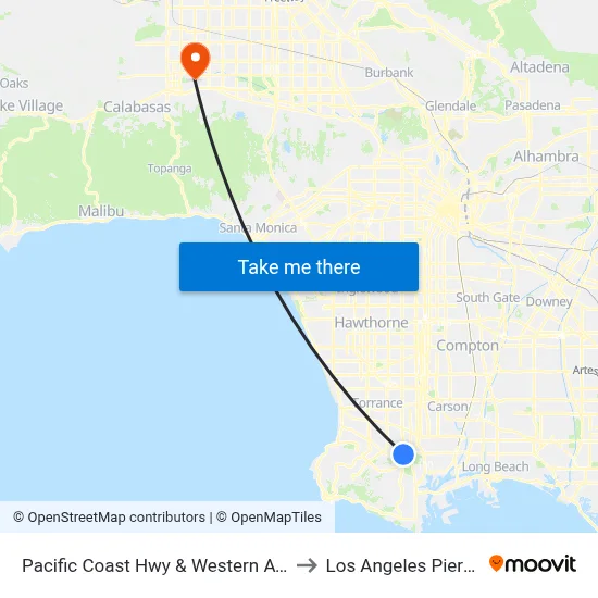 Pacific Coast Hwy & Western Ave (Westbound) to Los Angeles Pierce College map