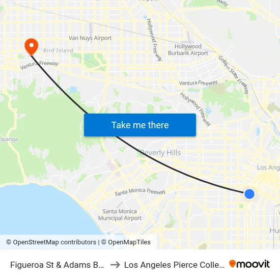 Figueroa St & Adams Blvd to Los Angeles Pierce College map