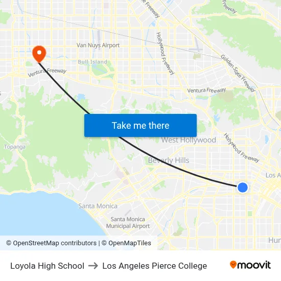 Loyola High School to Los Angeles Pierce College map