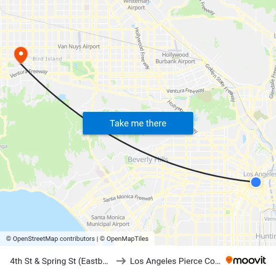 4th St & Spring St (Eastbound) to Los Angeles Pierce College map