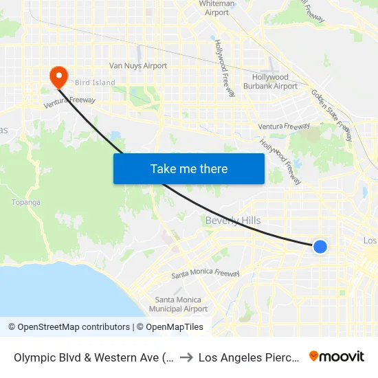 Olympic Blvd & Western Ave (Westbound) to Los Angeles Pierce College map