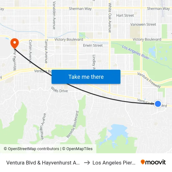Ventura Blvd & Hayvenhurst Ave (Eastbound) to Los Angeles Pierce College map