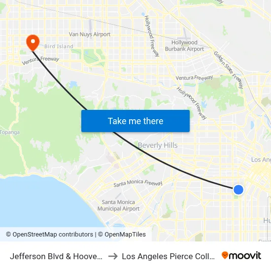 Jefferson Blvd & Hoover St to Los Angeles Pierce College map