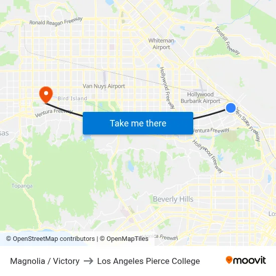 Magnolia / Victory to Los Angeles Pierce College map