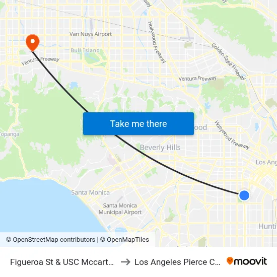 Figueroa St & USC Mccarthy Way to Los Angeles Pierce College map