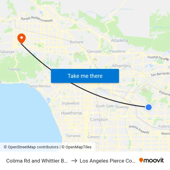 Colima Rd and Whittier Blvd N to Los Angeles Pierce College map