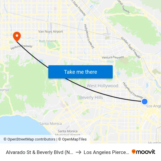 Alvarado St & Beverly Blvd (Northbound) to Los Angeles Pierce College map