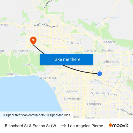 Blanchard St & Fresno St (Westbound) to Los Angeles Pierce College map