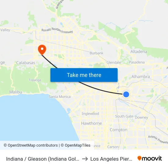 Indiana / Gleason (Indiana Gold Line Station) to Los Angeles Pierce College map