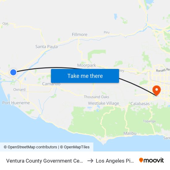 Ventura County Government Center (Hill Rd/Thille St) to Los Angeles Pierce College map