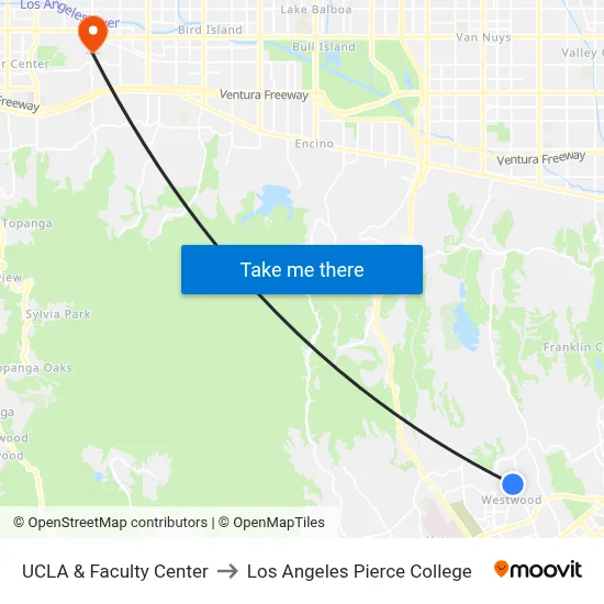 UCLA & Faculty Center to Los Angeles Pierce College map