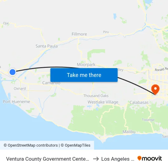 Ventura County Government Center (NW Victoria Ave/Telephone Rd) to Los Angeles Pierce College map