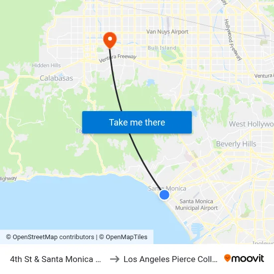 4th St & Santa Monica Blvd to Los Angeles Pierce College map