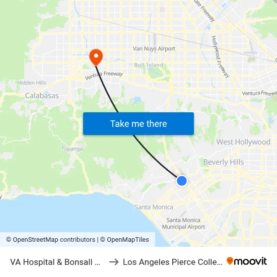 VA Hospital  & Bonsall Ave to Los Angeles Pierce College map