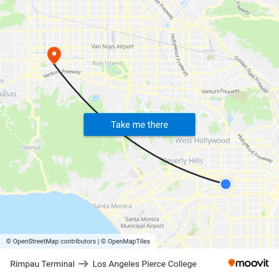 Rimpau Terminal to Los Angeles Pierce College map