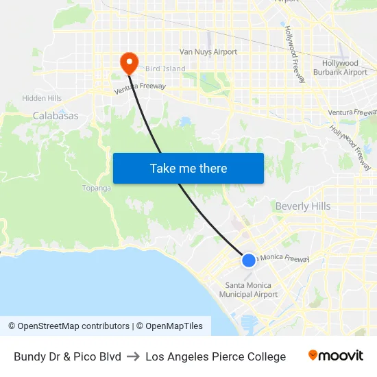 Bundy Dr & Pico Blvd to Los Angeles Pierce College map