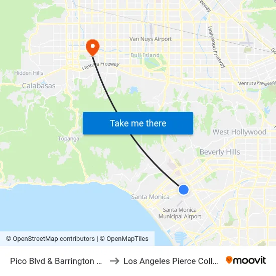 Pico Blvd & Barrington Ave to Los Angeles Pierce College map