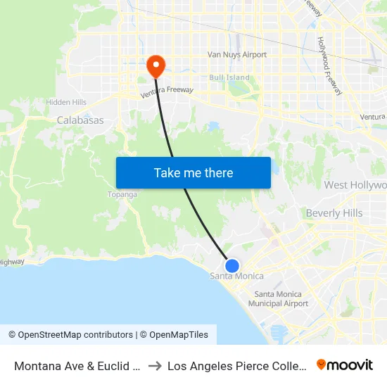 Montana Ave & Euclid St to Los Angeles Pierce College map