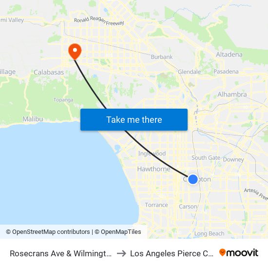 Rosecrans Ave & Wilmington Ave to Los Angeles Pierce College map