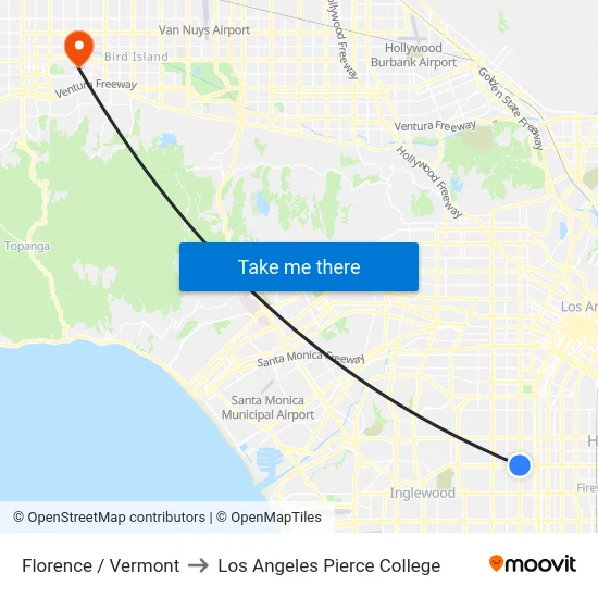 Florence / Vermont to Los Angeles Pierce College map