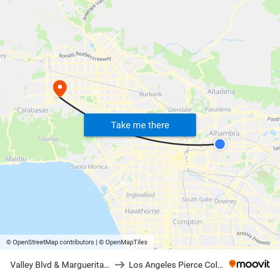 Valley Blvd & Marguerita Ave to Los Angeles Pierce College map
