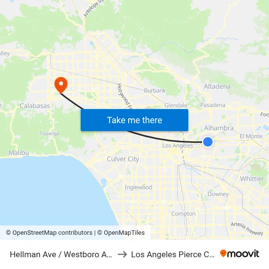 Hellman Ave / Westboro Ave (EB) to Los Angeles Pierce College map