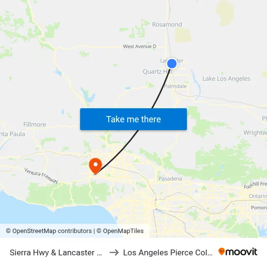 Sierra Hwy & Lancaster Blvd. to Los Angeles Pierce College map