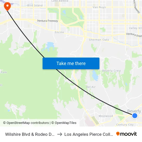 Wilshire Blvd & Rodeo Drive to Los Angeles Pierce College map
