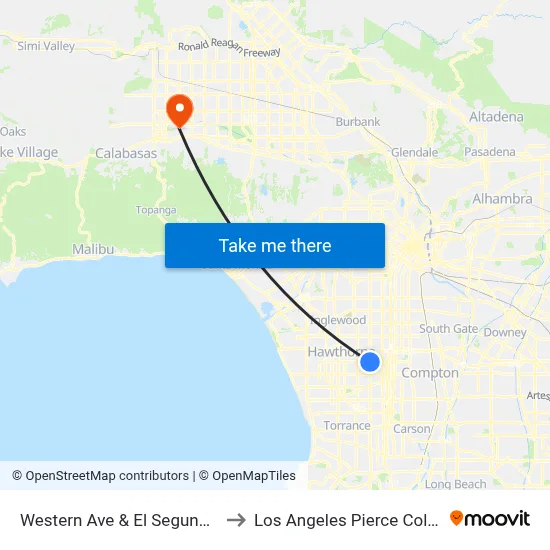 Western Ave & El Segundo Bl to Los Angeles Pierce College map