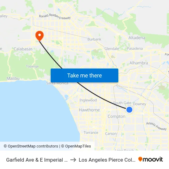 Garfield Ave & E Imperial Hwy to Los Angeles Pierce College map