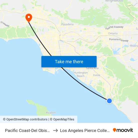Pacific Coast-Del Obispo to Los Angeles Pierce College map