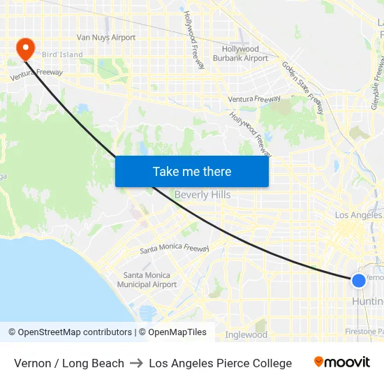 Vernon / Long Beach to Los Angeles Pierce College map