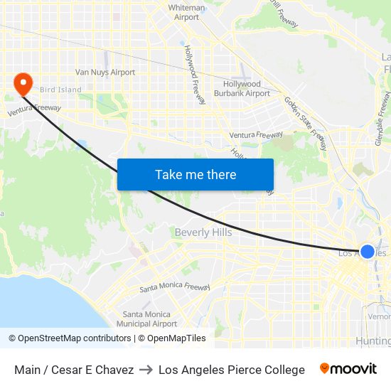Main / Cesar E Chavez to Los Angeles Pierce College map