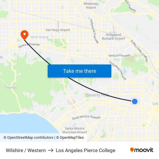 Wilshire / Western to Los Angeles Pierce College map