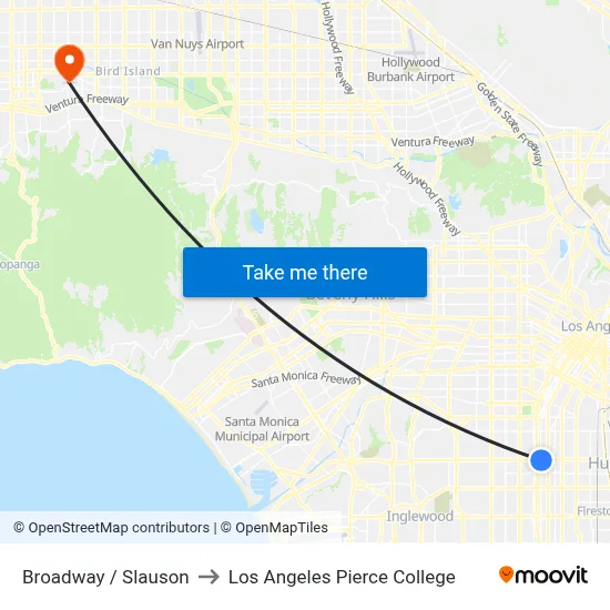 Broadway / Slauson to Los Angeles Pierce College map