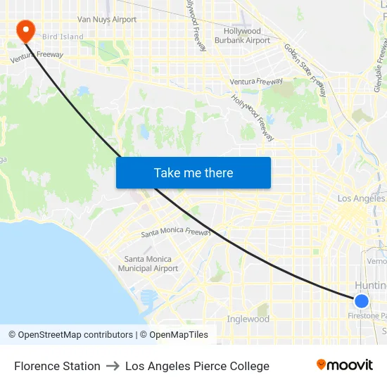 Florence Station to Los Angeles Pierce College map