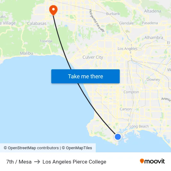 7th / Mesa to Los Angeles Pierce College map