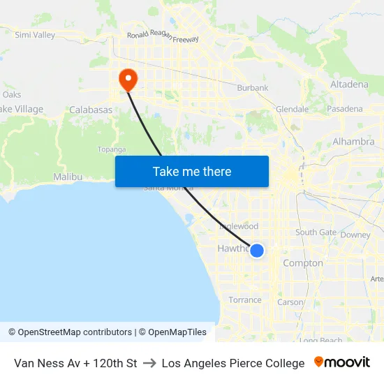 Van Ness Av + 120th St to Los Angeles Pierce College map