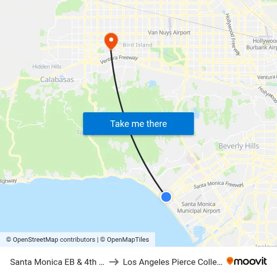 Santa Monica EB & 4th FS to Los Angeles Pierce College map