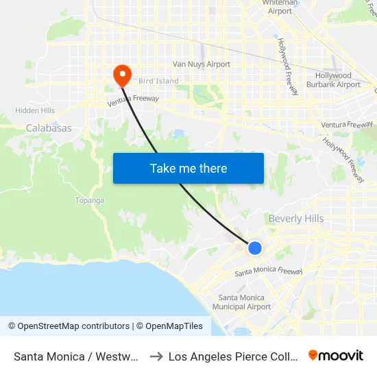 Santa Monica / Westwood to Los Angeles Pierce College map