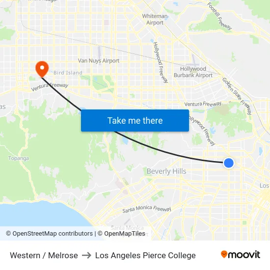 Western / Melrose to Los Angeles Pierce College map