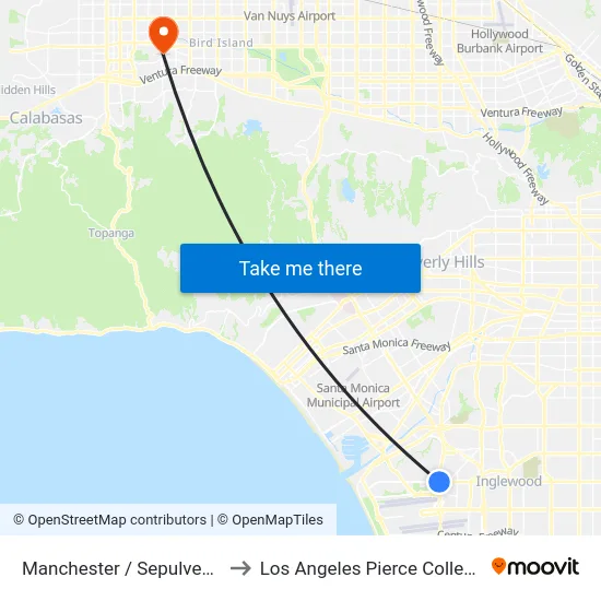 Manchester / Sepulveda to Los Angeles Pierce College map