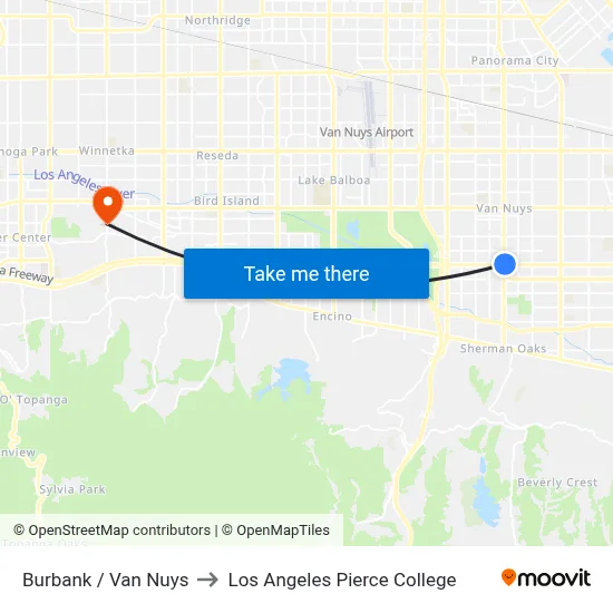 Burbank / Van Nuys to Los Angeles Pierce College map