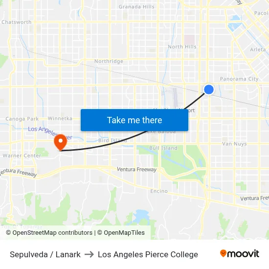 Sepulveda / Lanark to Los Angeles Pierce College map