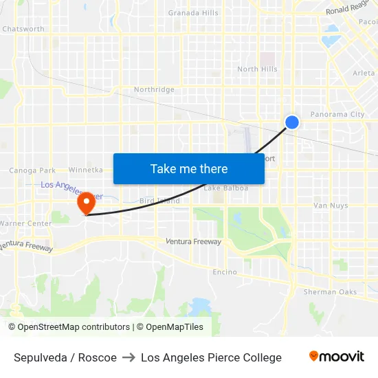 Sepulveda / Roscoe to Los Angeles Pierce College map