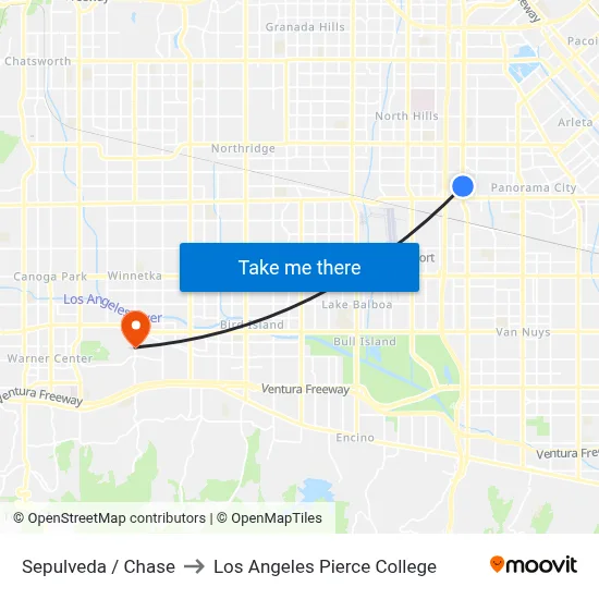 Sepulveda / Chase to Los Angeles Pierce College map