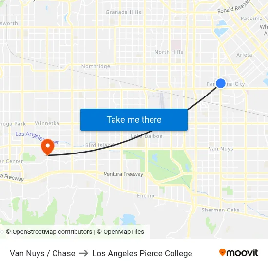 Van Nuys / Chase to Los Angeles Pierce College map