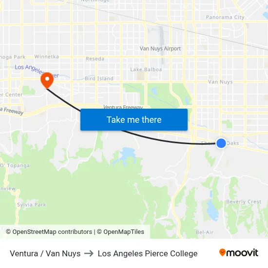 Ventura / Van Nuys to Los Angeles Pierce College map